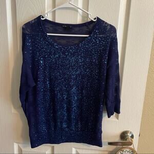 FANG Blue Shimmery Flaked Lightweight Sweater Women's Size Medium Spandex Blend